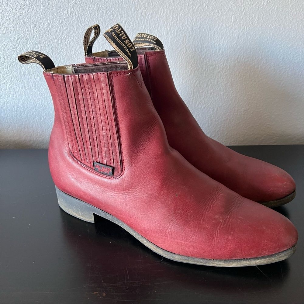 Los Altos Men’s Red Leather Ankle Charro Boots Size 12